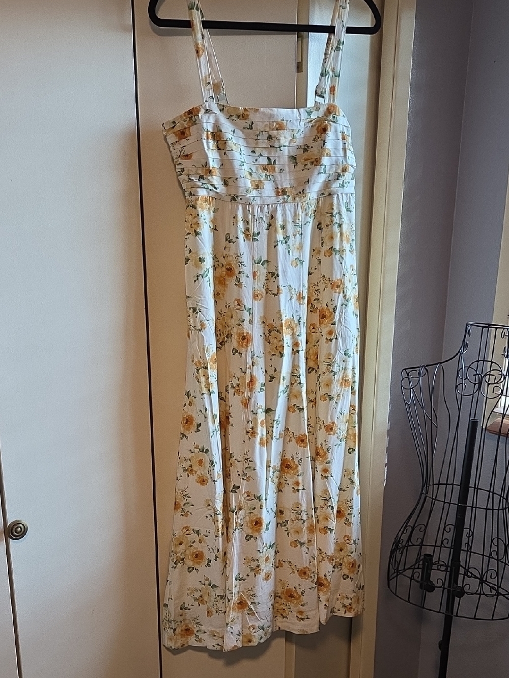 Hem & Thread White Maxi Dress with Yellow Floral Print